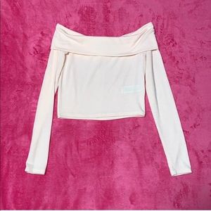 Light Pink Off-the-Shoulder Long Sleeve Shirt